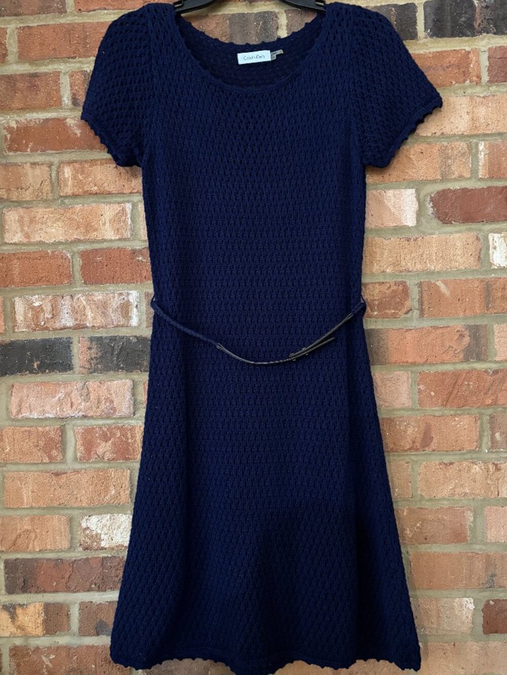 Vintage Calvin Klein Navy Knit Fit & Flare Dress - Size Petite Medium